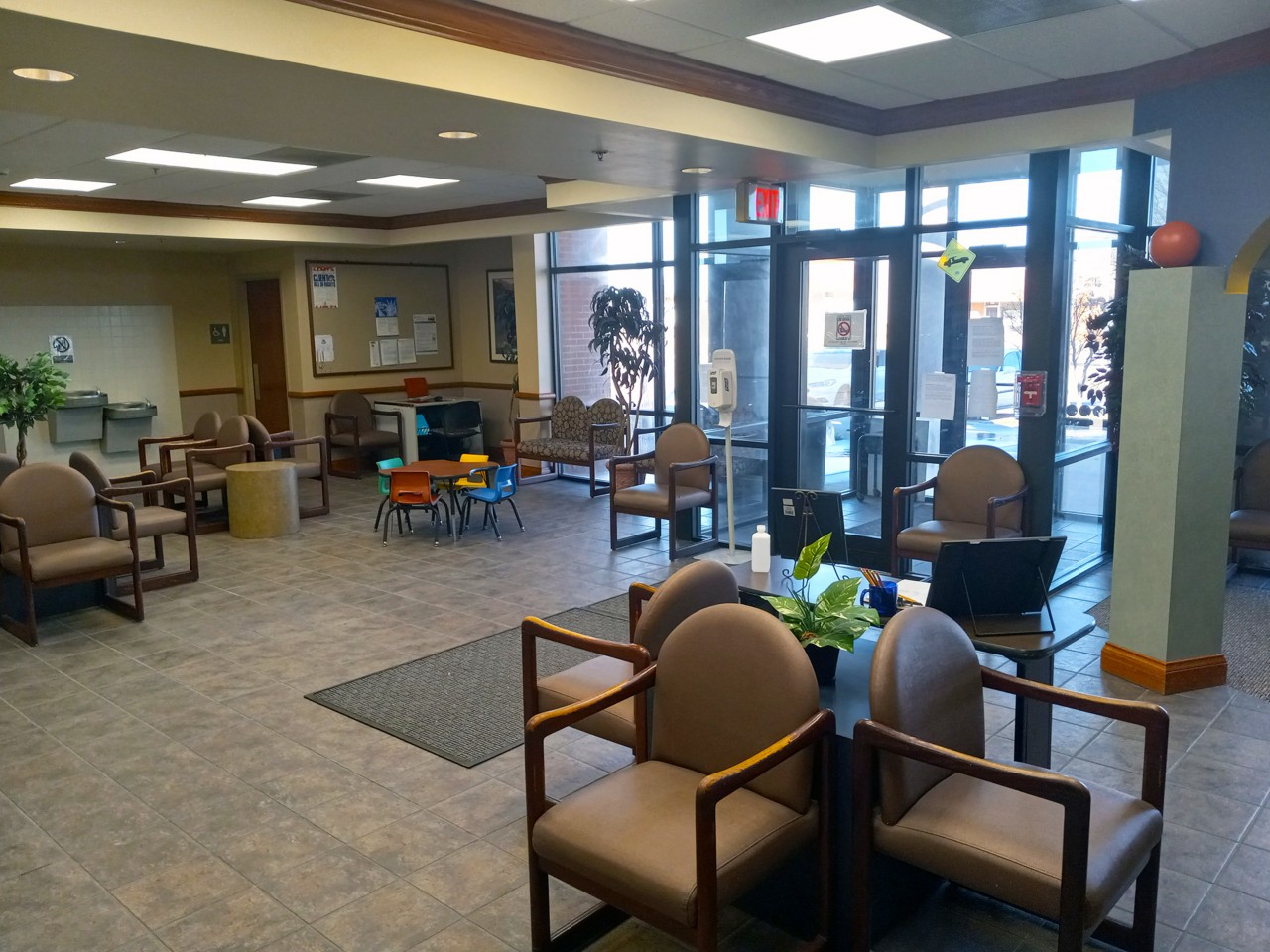 Office interior and front desk reception area.          