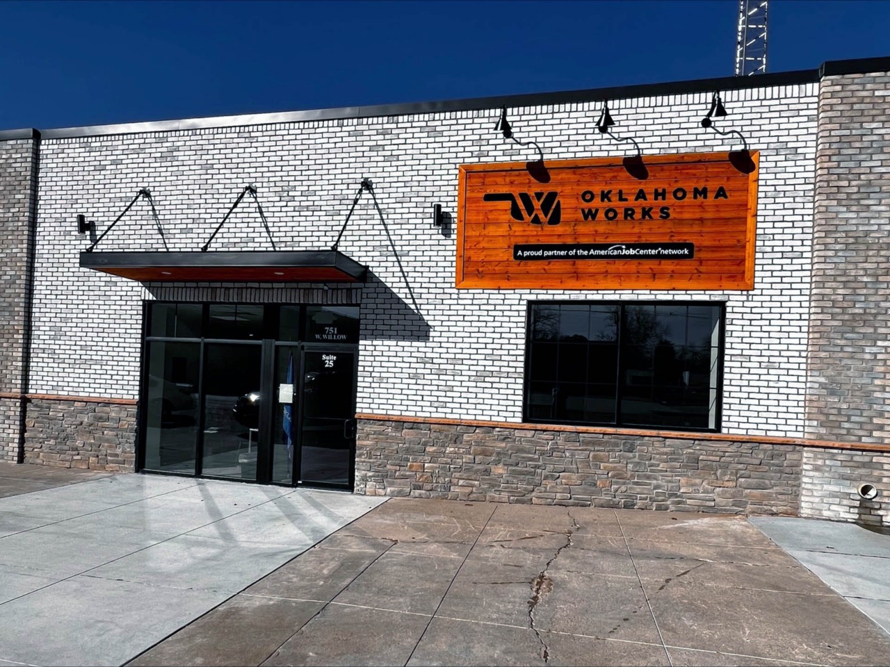 Office exterior view from the parking area.          