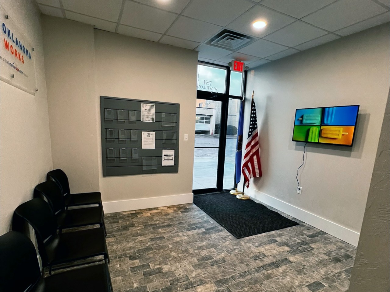 Office interior and front desk reception area.          
