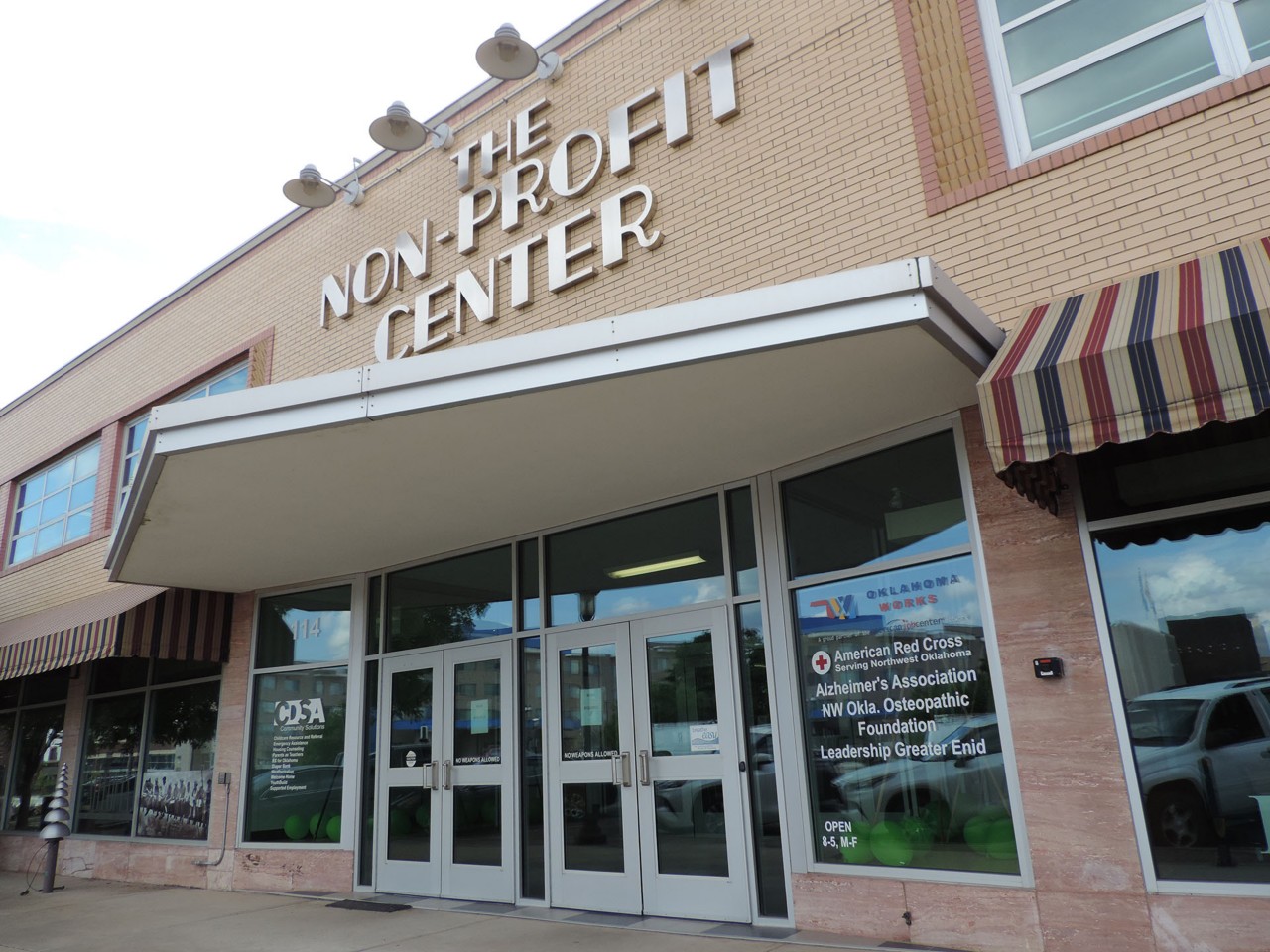 Office exterior view from the street or parking area. Office is inside the Non-Profit Center.