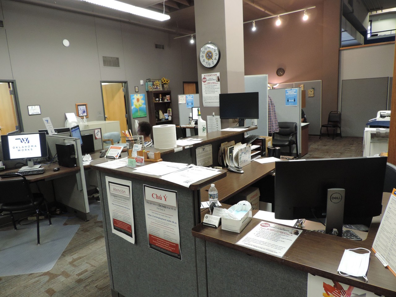 Office interior and front desk reception area after entering Non-Profit Center.