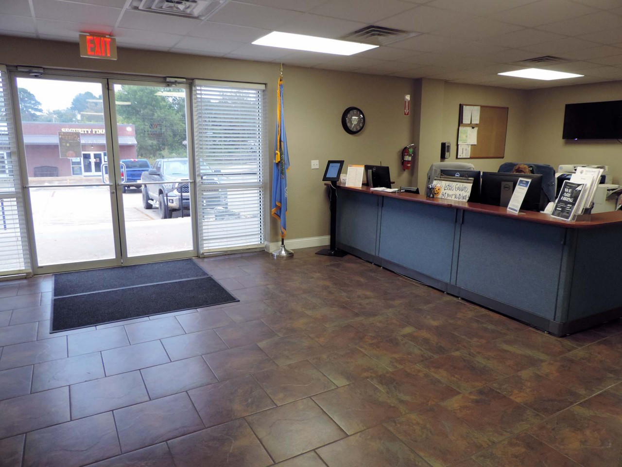  Office interior and front desk reception area. 