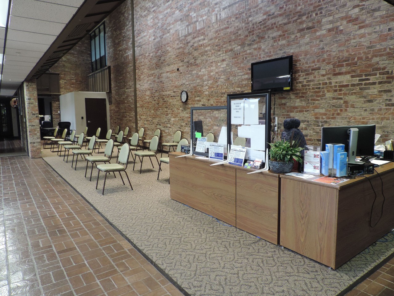 Office interior and front desk reception area.