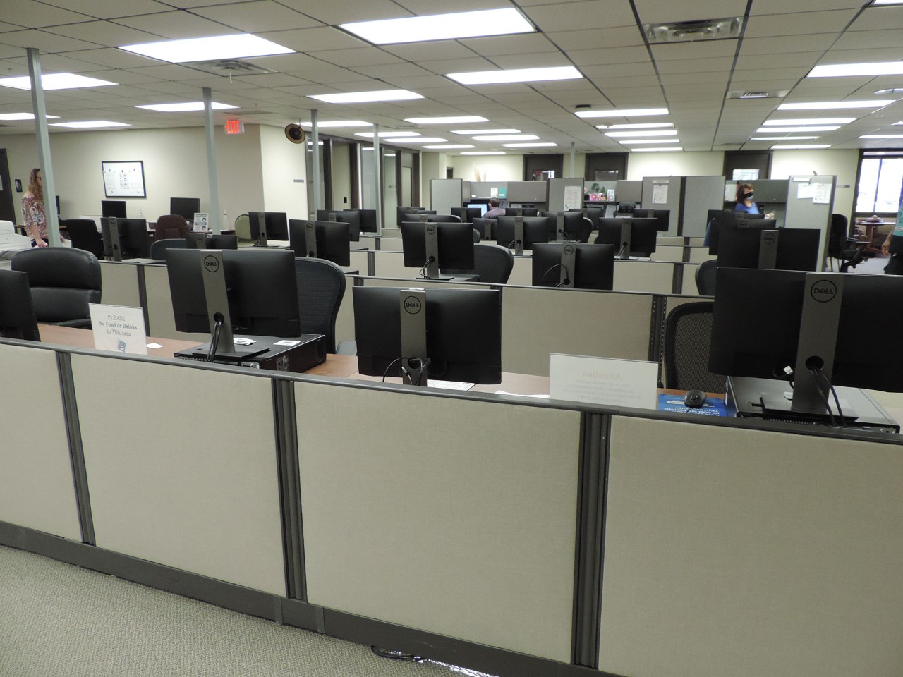 Resource area with computers and a printer/scanner/fax available to the public.