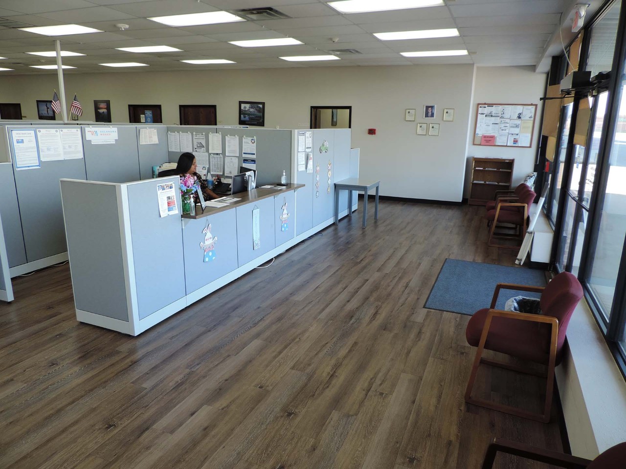 Office interior and front desk reception area.          