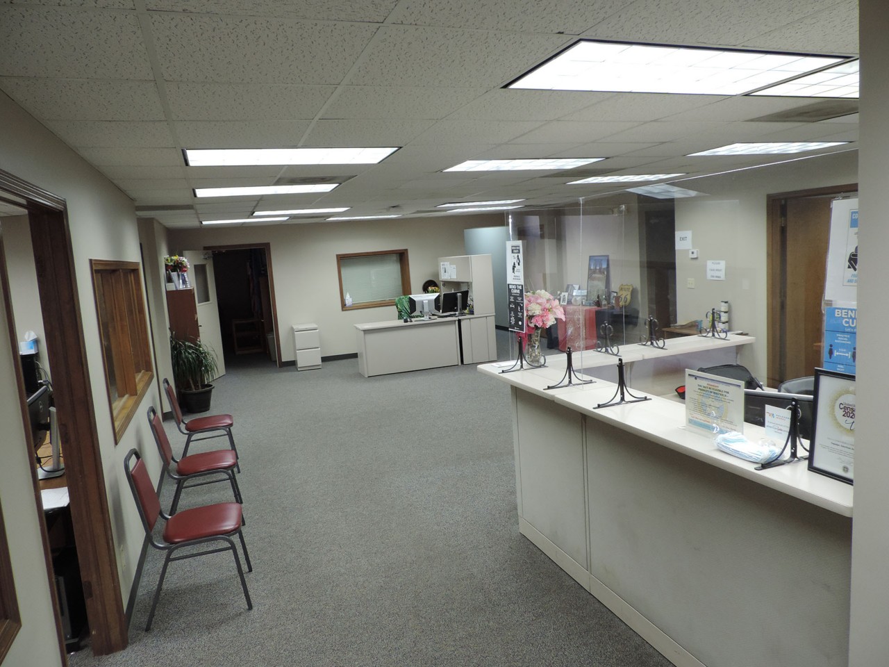 Office interior and front desk reception area.