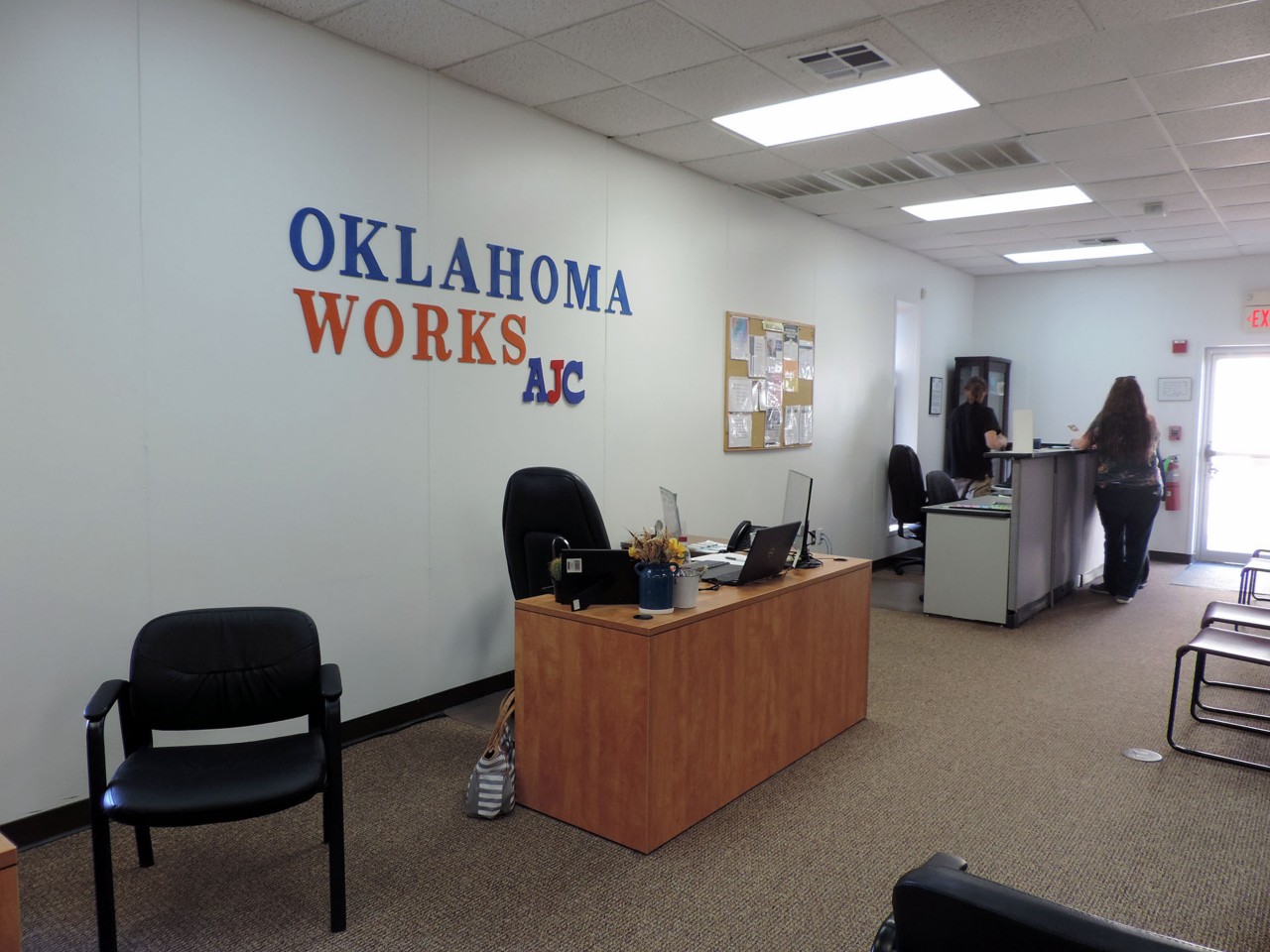 Office interior and front desk reception area.          