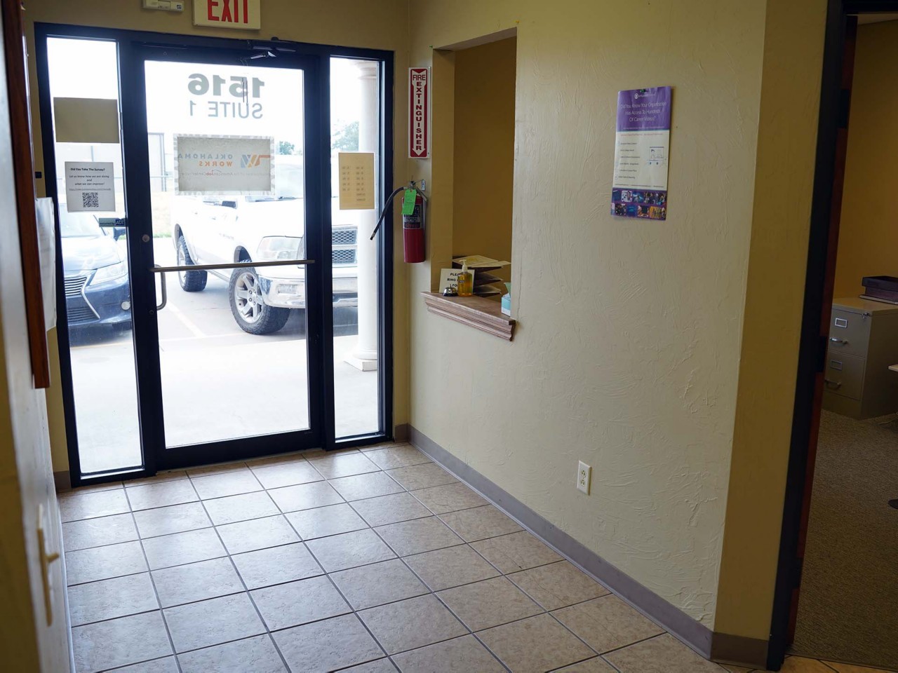 Office interior and front desk reception area.                       
