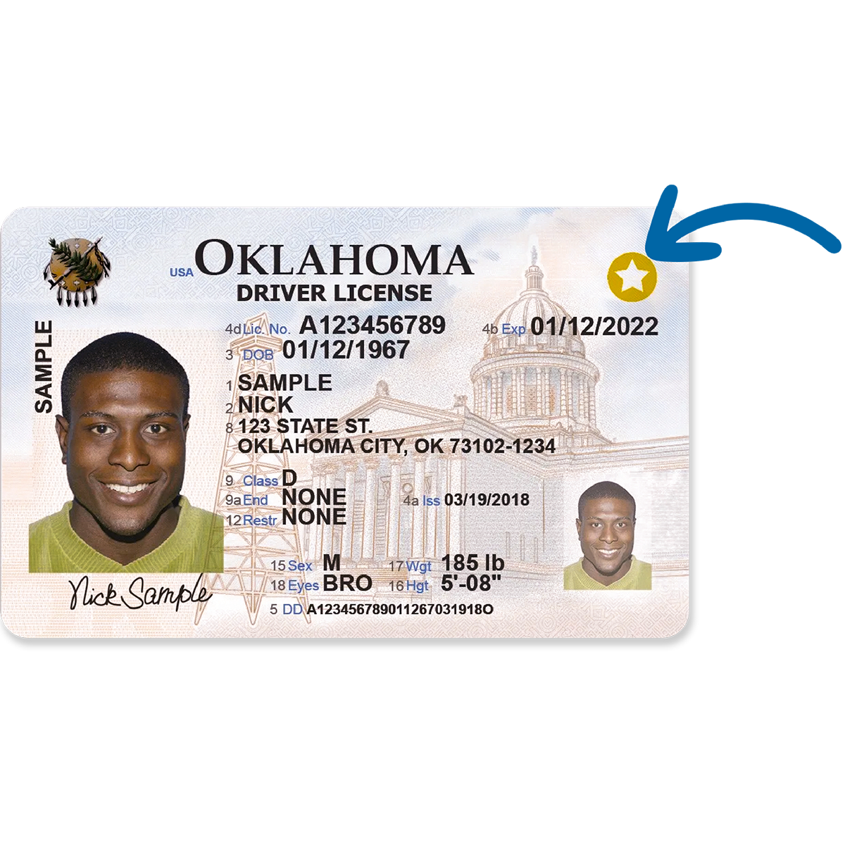 Oklahoma REAL ID Sample Driver License