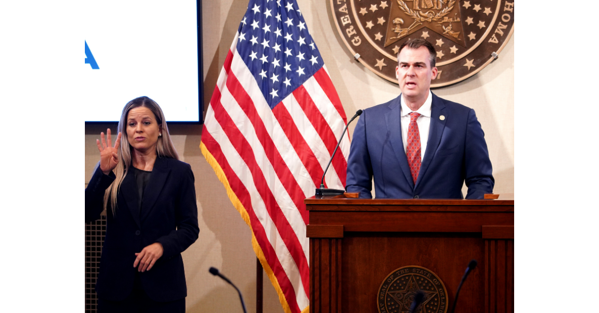 Governor Stitt talking at a press conference