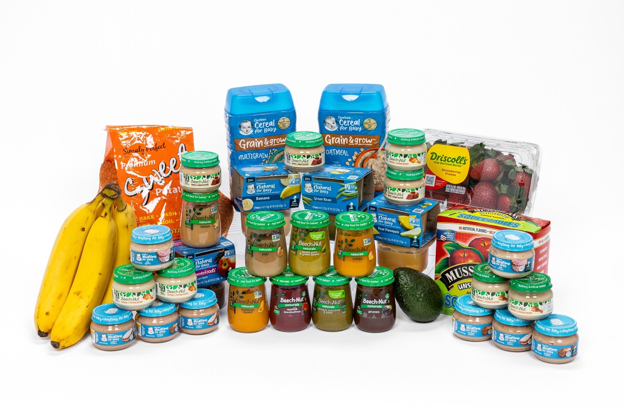A selection of WIC-approved infant foods is seen in this photo. 