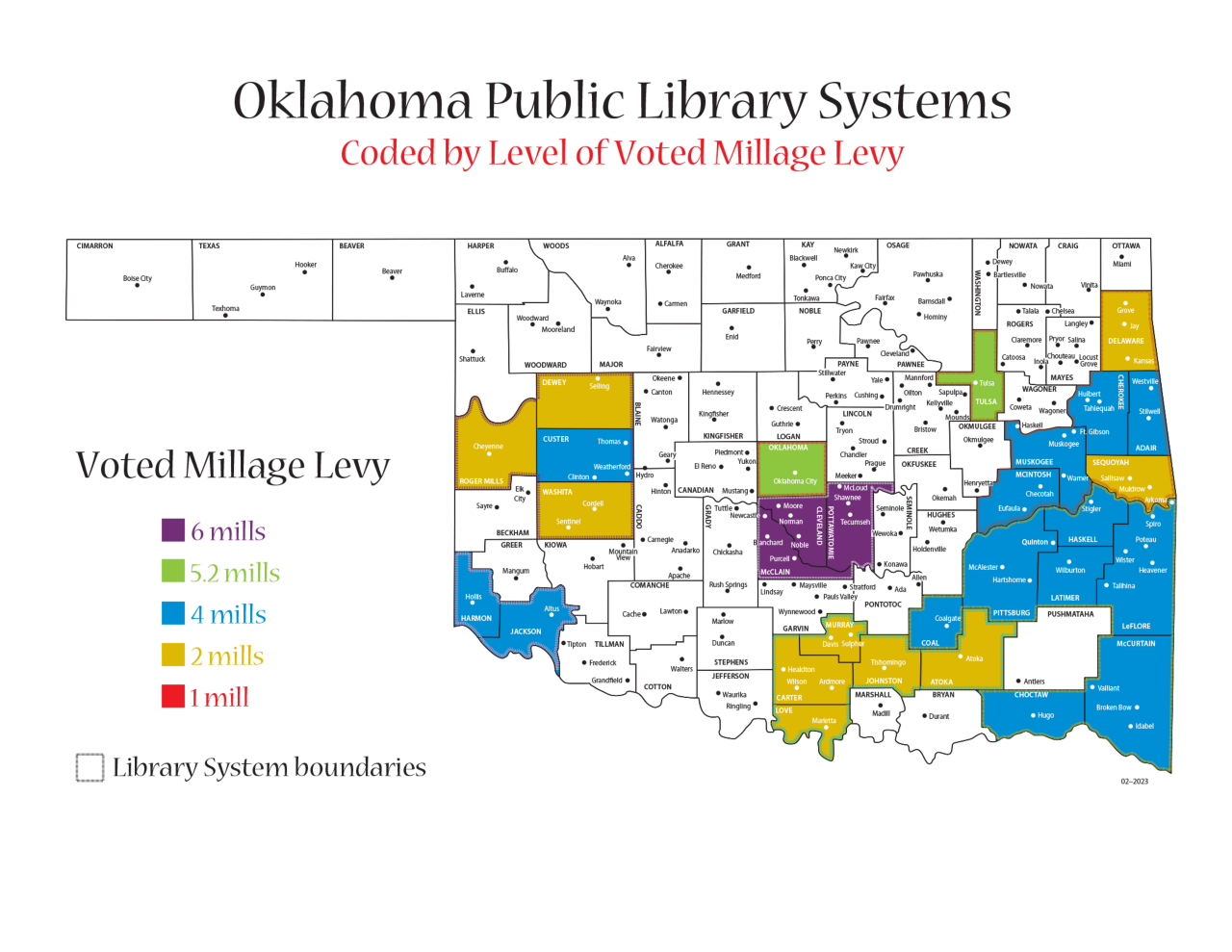 Oklahoma Public Library Systems Coded by Level of Voted Millage Levy