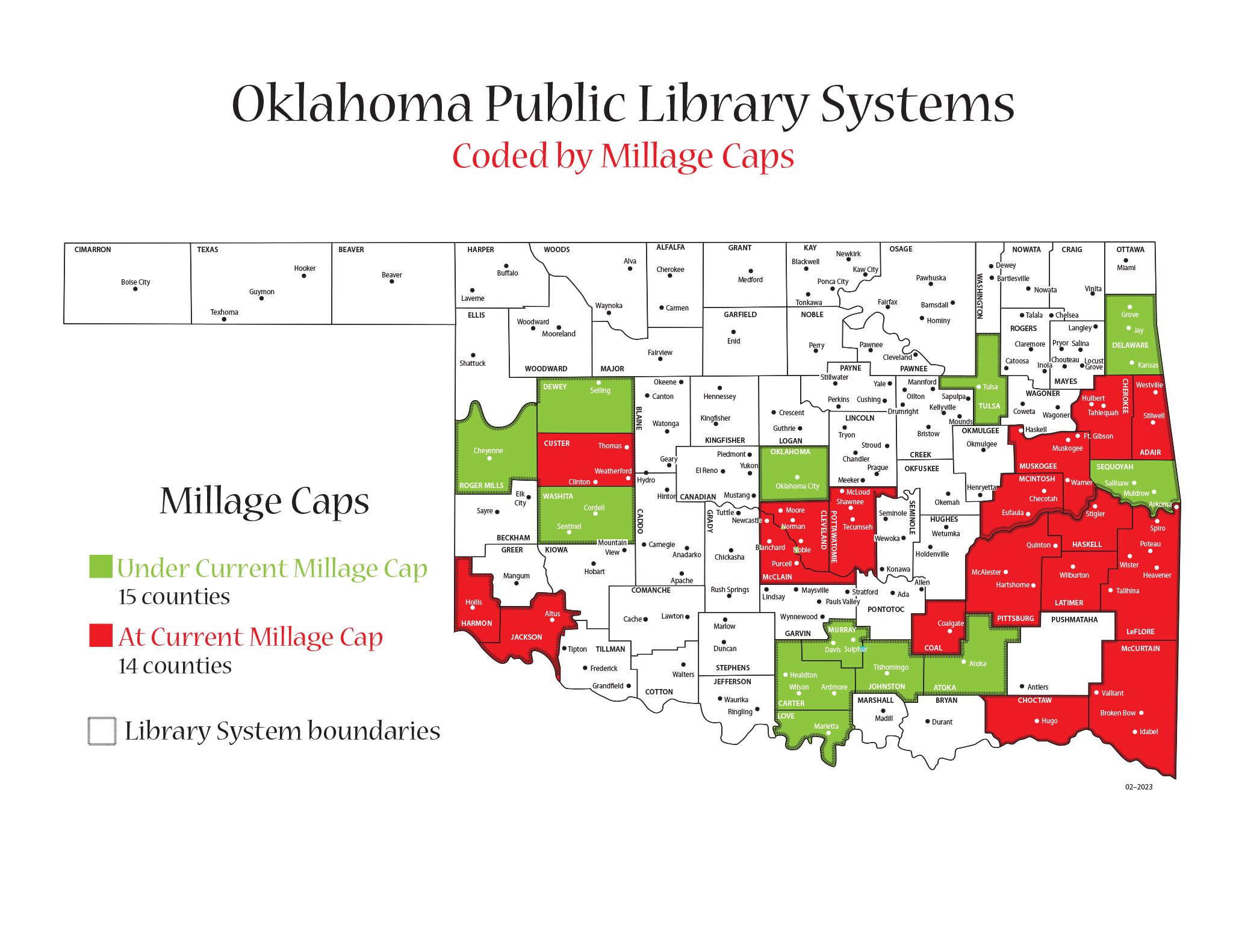 Oklahoma Public Library Systems Coded by Millage Caps