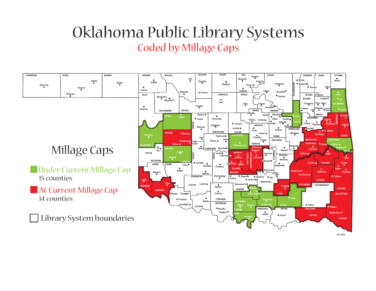 Oklahoma Public Library Systems Coded by Millage Caps