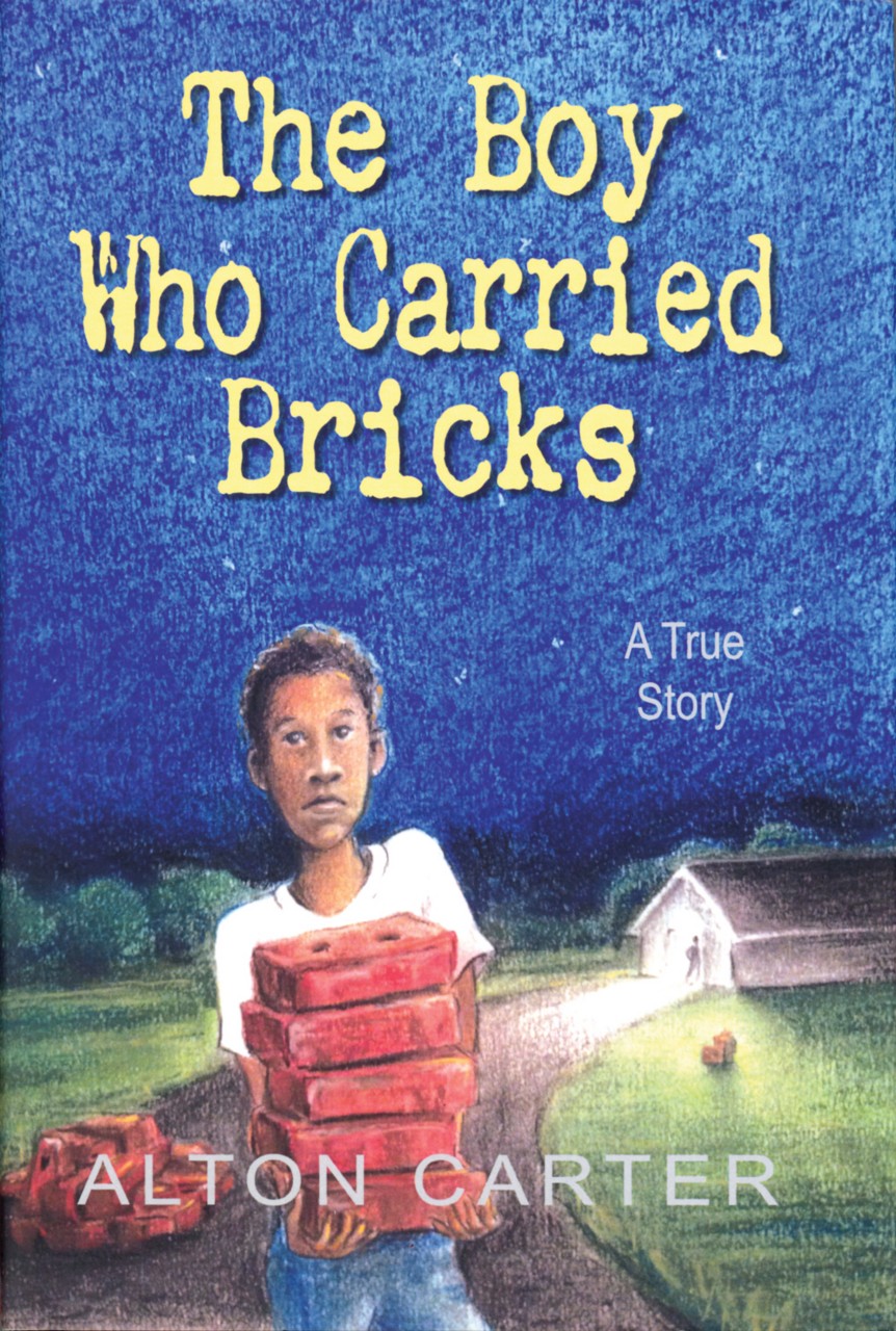 book cover with text, "The Boy Who Carried Bricks"