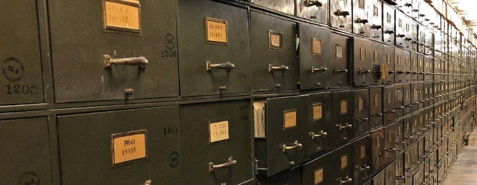 Rows and rows of archives file drawers