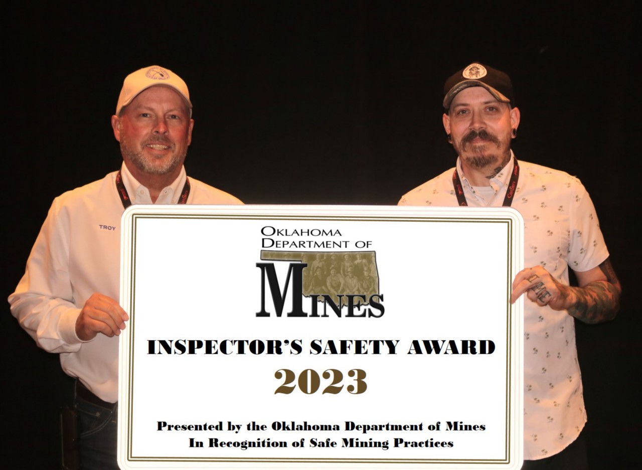 Oklahoma Department of Mines Inspector Troy Young with Small Mine Safety Award Future, Inc. (Britton and Post, Permit Number LE-2734)