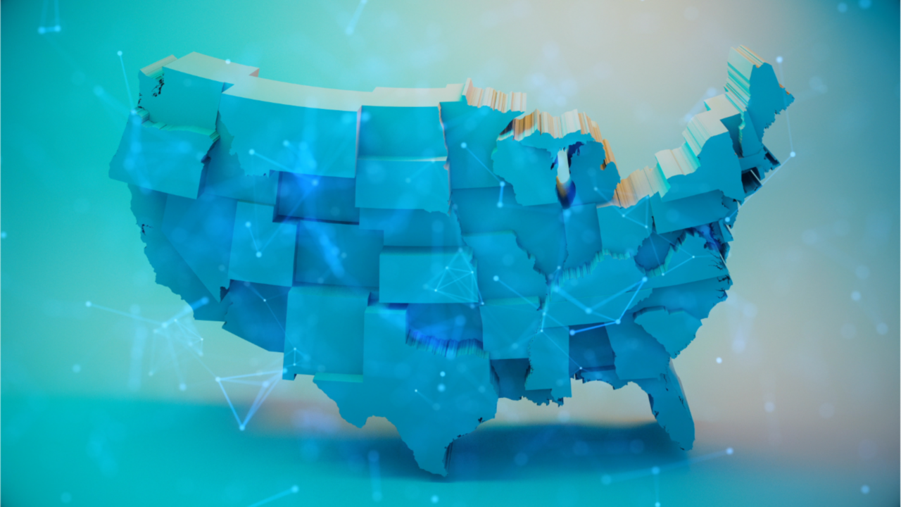 3D US map with blue overlay