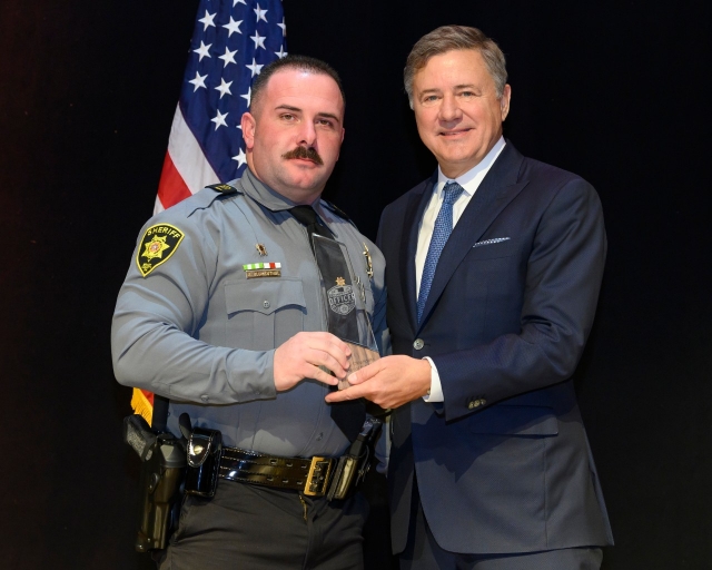 Attorney General Gentner Drummond awarded Grady County Sheriff's Office Deputy Kenton Blumenthal as the 2025 Oklahoma Officer of the Year. 