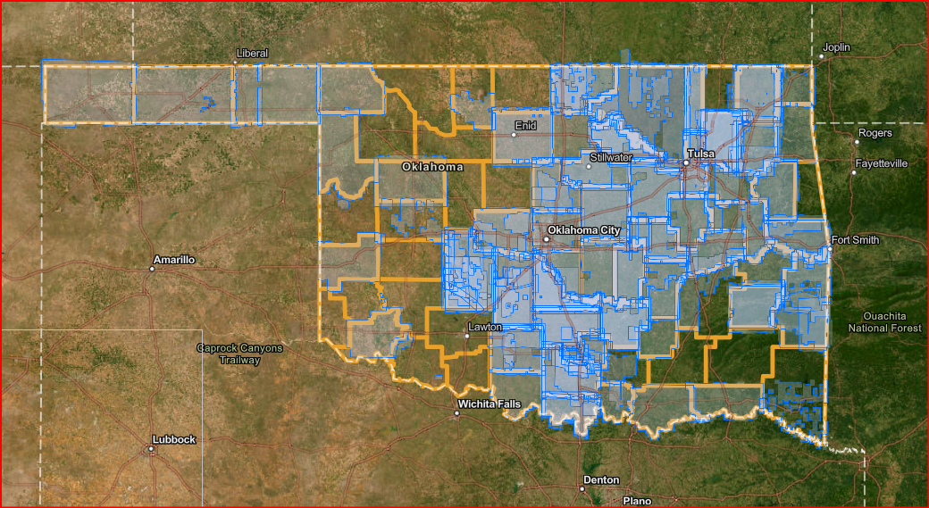 Map of Oklahoma with Area containing Aerial Photos Highlighted