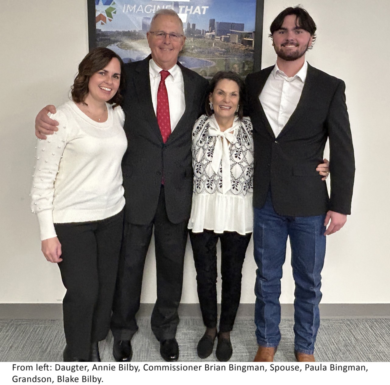 From left: Daughter Annie Bilby; Commissioner Brian Bingman; Spouse, Paula Bingman; Grandson, Blake Bilby