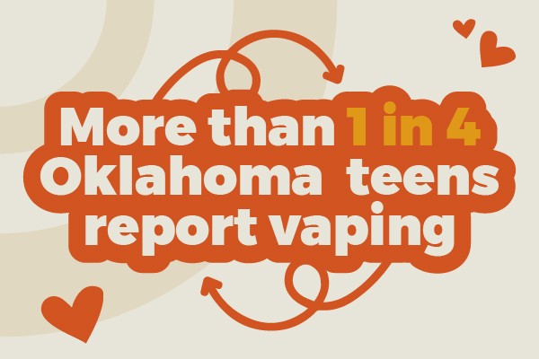 colorful text reading "more than 1 in 4 Oklahoma teens report vaping"