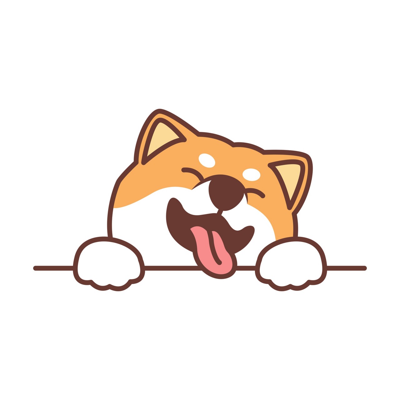Cute shiba inu dog paws up over wall, dog face cartoon icon, vector illustration