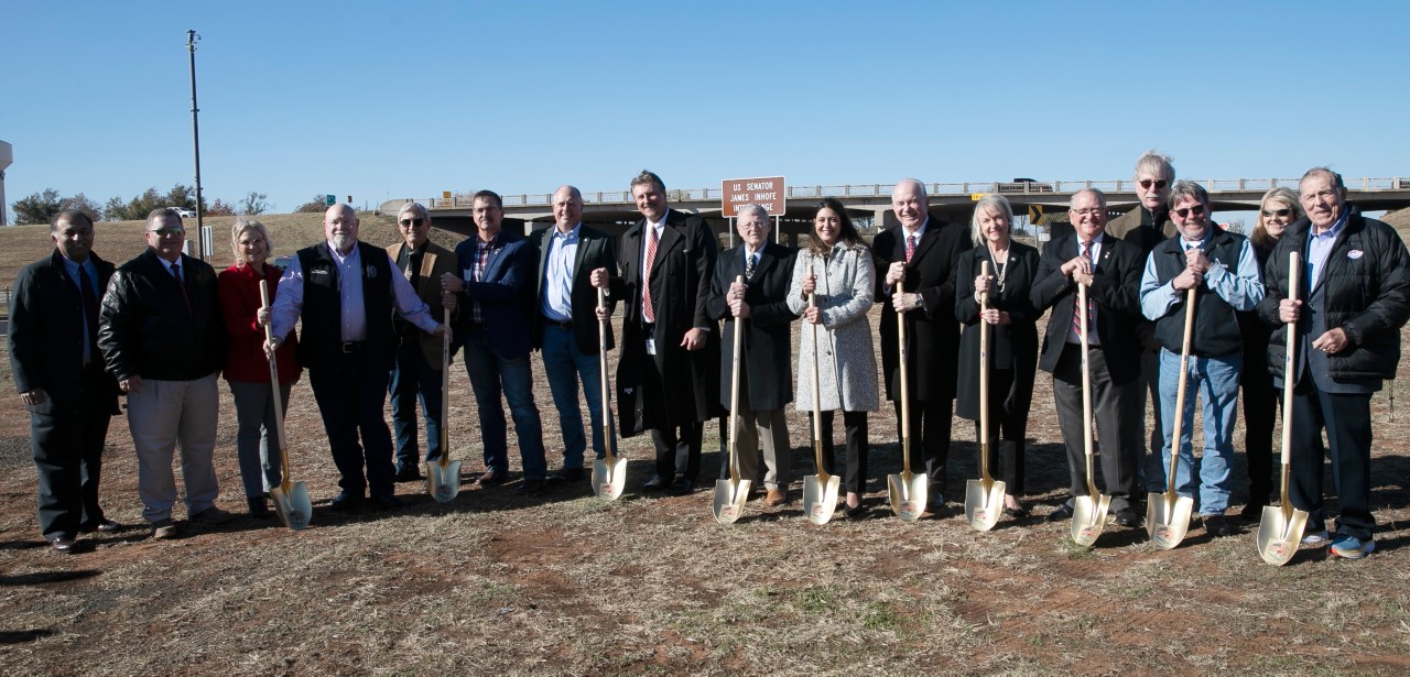 Dignitaries and Midwest City community members broke ground Tuesday at the U.S. Sen. James Inhofe Interchange at I-40 and Douglas Blvd. in Midwest City. This more than $170 million project is expected to begin in early 2023.