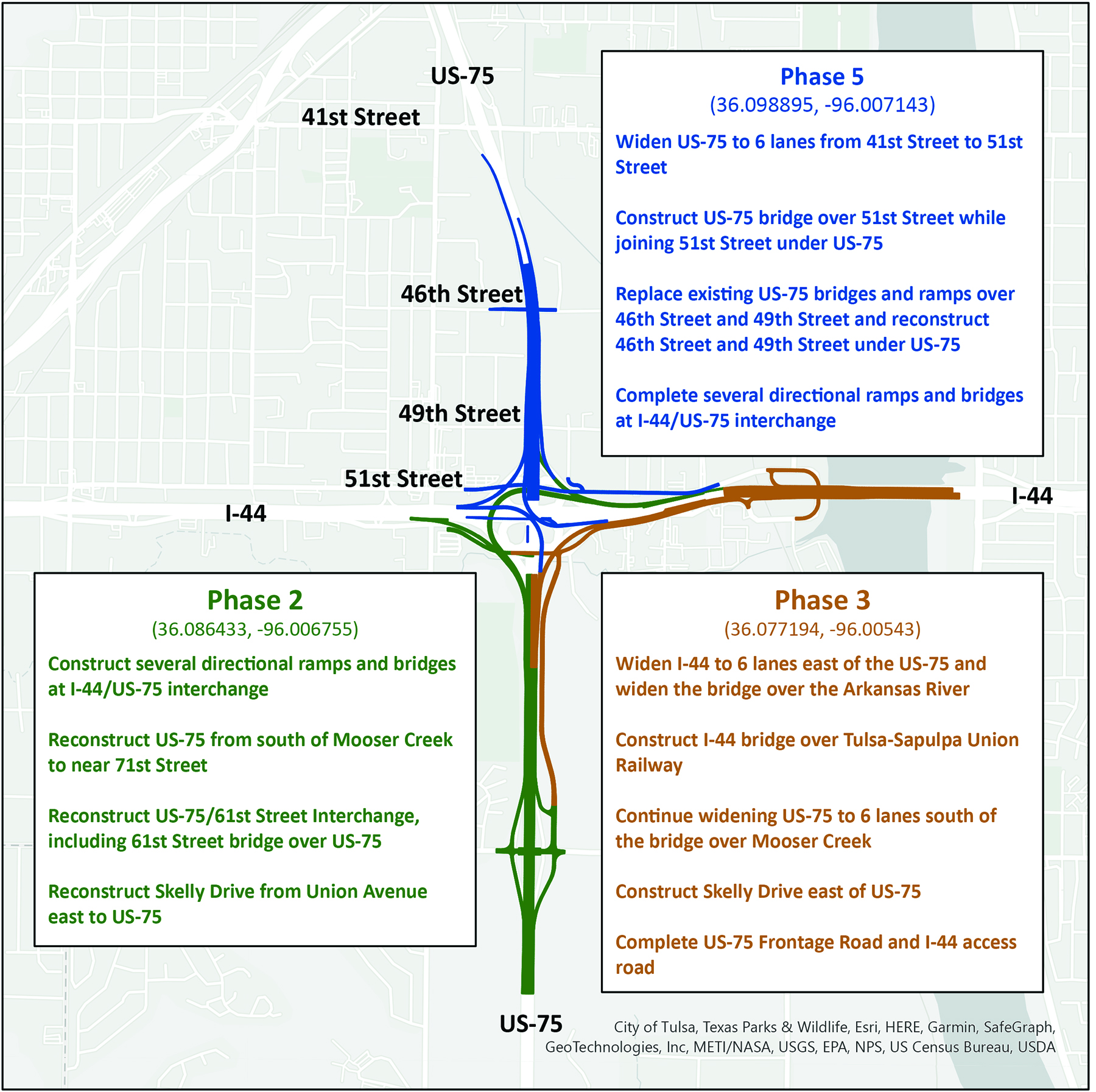 I-44 and US-75 project map