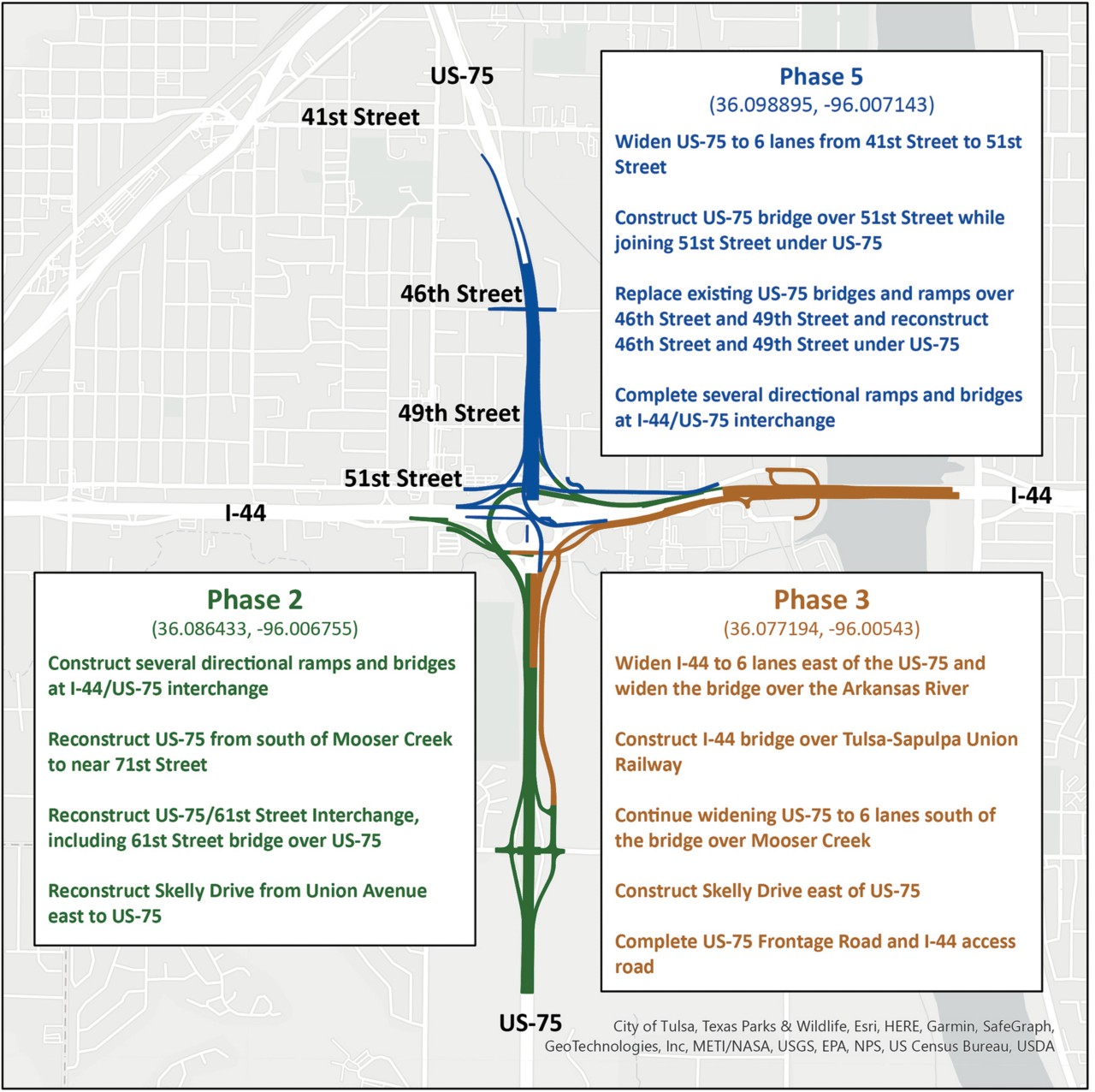 I-44 and US-75 project map