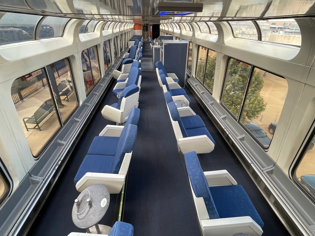 Amtrak sightseer lounge car observation car upstairs only while at the station in OKC