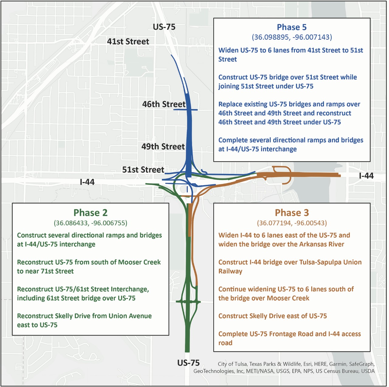 I-44 and US-75 project map