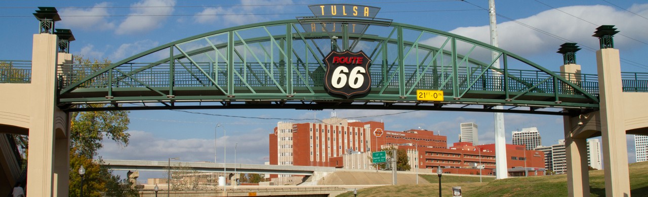 Route 66 Tulsa bridge sign