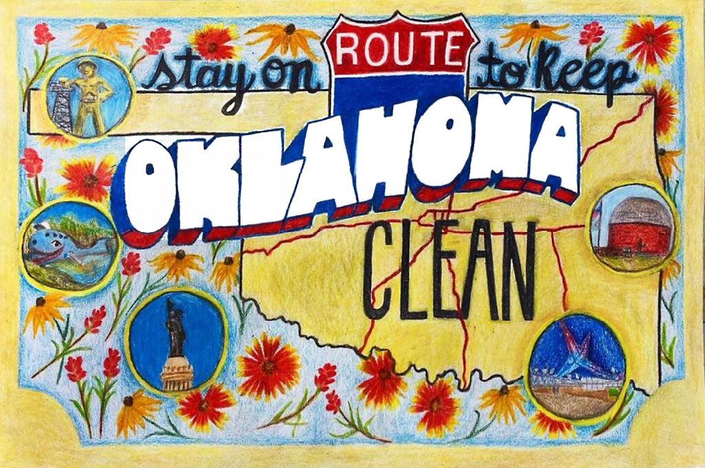 2022 TPC winning poster with the slogan, "Stay on ROUTE to keep OKLAHOMA CLEAN"