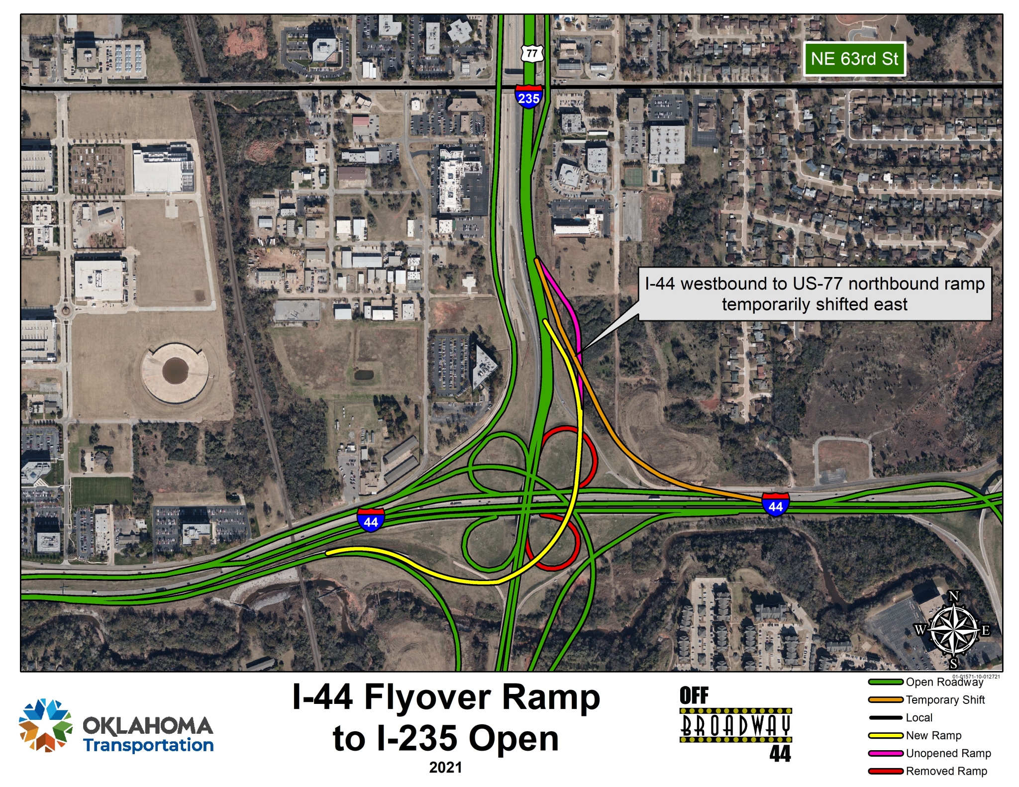 The eastbound I-44 flyover ramp to northbound I-235/US-77 opened to traffic Feb. 4, 2021.