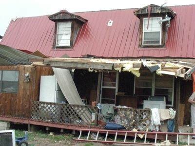 Damaged front porch of home