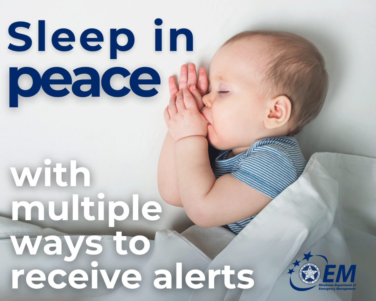 Sleep in peace with multiple ways to receive alerts. Image of a sleeping baby. Logo, OEM