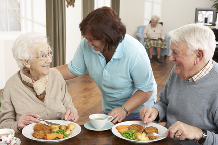 115039390 Senior Couple Being Served Meal By Carer
