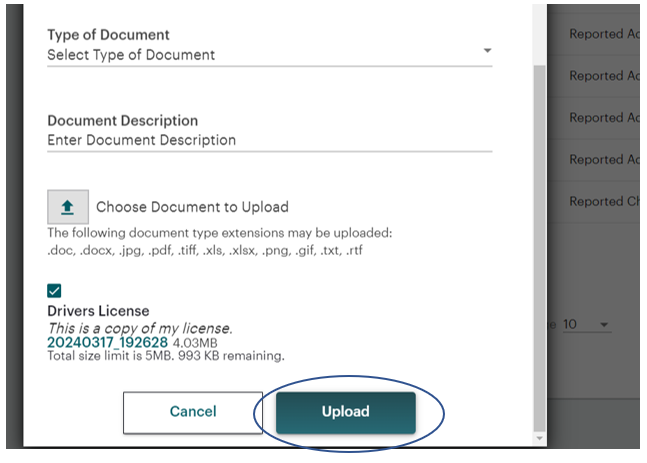 Image for uploading documents to OK Benefits. For further details, contact Monik Beattie at monik.ctr.beattie@okdhs.org.