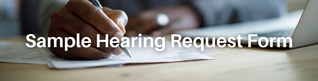 Image banner titled "Sample Hearing Request Form"