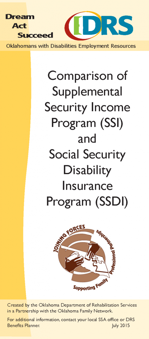 Cover of SSI and SSDI Comparison Brochure