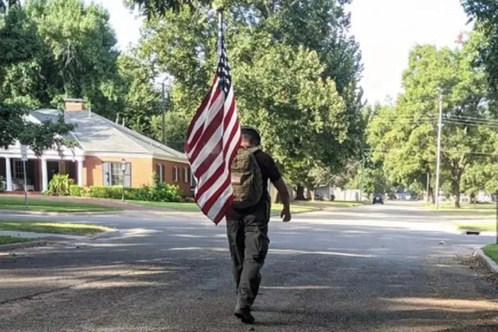 soldier with flag