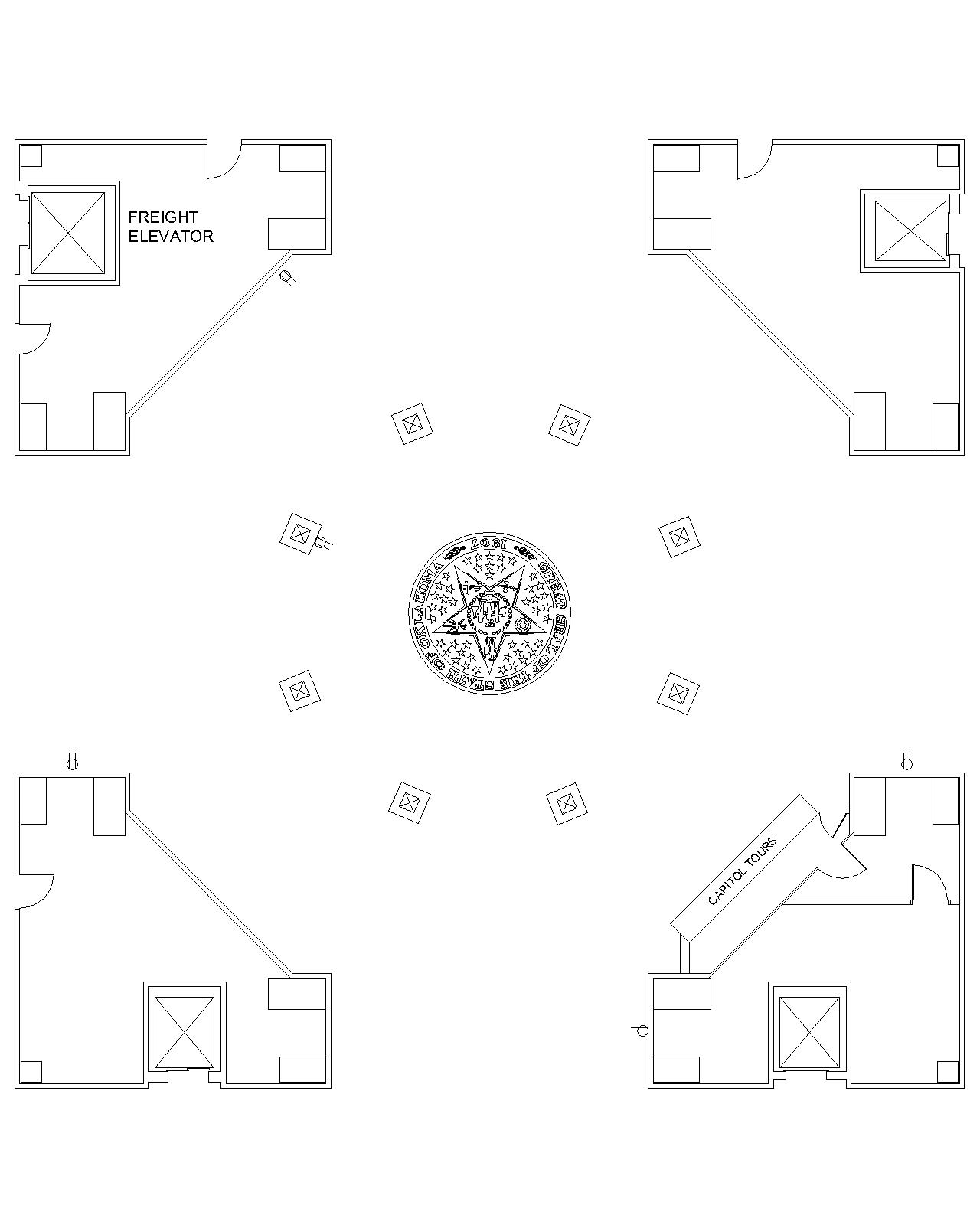Diagram of the layout of the Oklahoma State Capitol first floor rotunda.