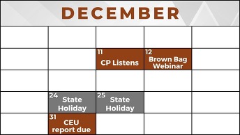 December 2024 Calendar of events for December 2024