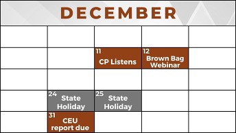 Calendar of events for December 2024