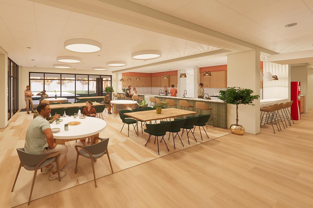 Rendering of the proposed location's dining room.