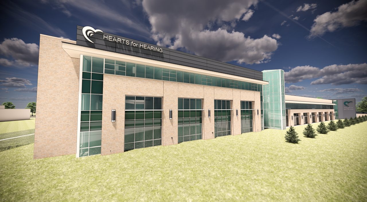 Rendering of the Hearts for Hearing project expansion project southeast view.