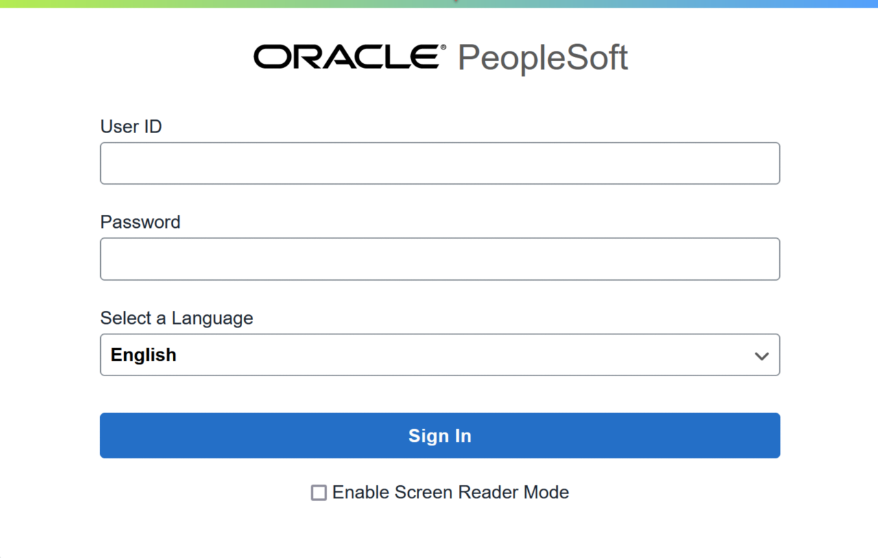 Sign-in page for Oracle PeopleSoft