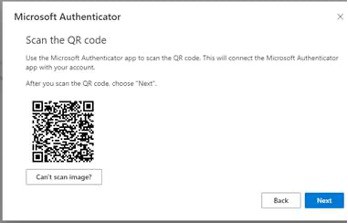 Screenshot of Microsoft Authenticator sample QR code with next button highlighted.