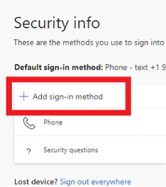 Screenshot of Security info Add sign-in method option.